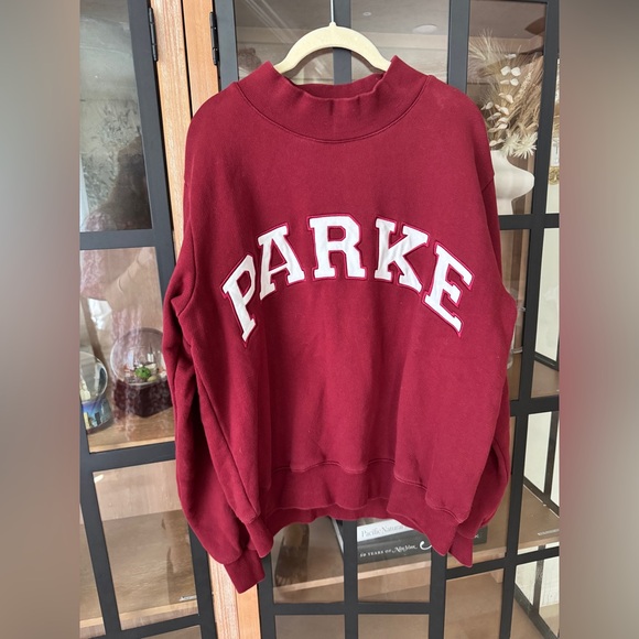 Parke Tops - PARKE Mock Neck pullover sweatshirt varsity heritage fleece deep maroon patches
